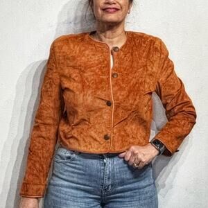 Lord & Taylor Camel Vintage Suede Leather Jacket Sz 10